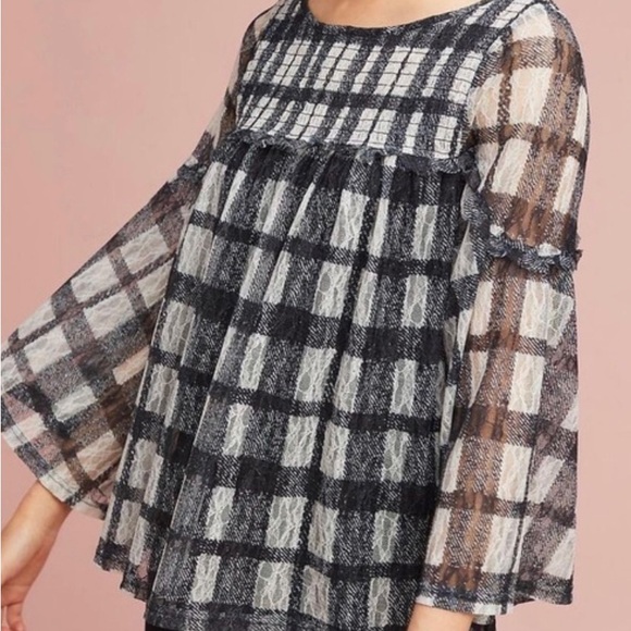 AKEMI + KIN Patrizia Sheer Buffalo Check Plaid Long Sleeve Top Black White XS - Picture 4 of 9